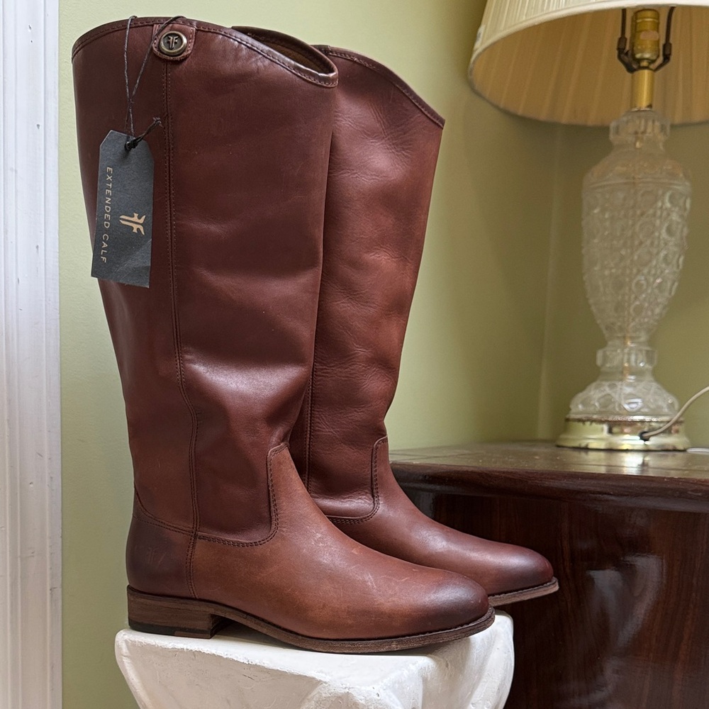 Frye Chestnut Leather Melissa Button Knee High  Tall Boots size 6B women H53N9